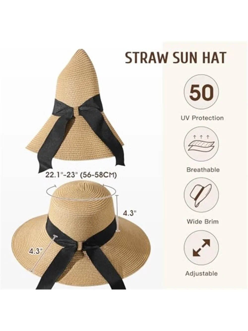 Beach Hats for Women Sun Straw Hat for Women UPF 50+ UV Sun Protection